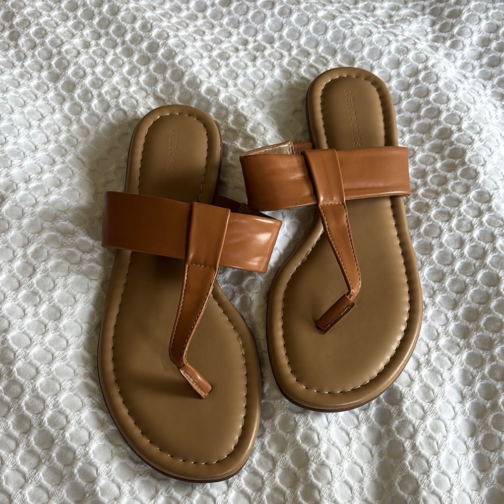 Aerosoles Tan-Brown Leather Women's Sandals